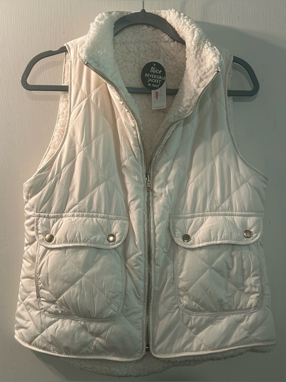 Francesca’s Reversible Quilted Sherpa Vest - Cream Size S